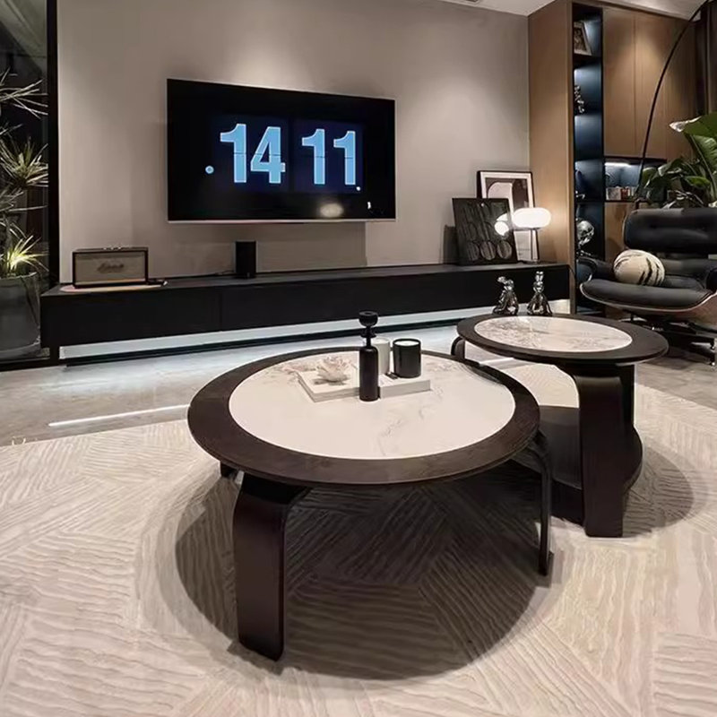 Round Sintered Stone & Ash Wood Coffee Table