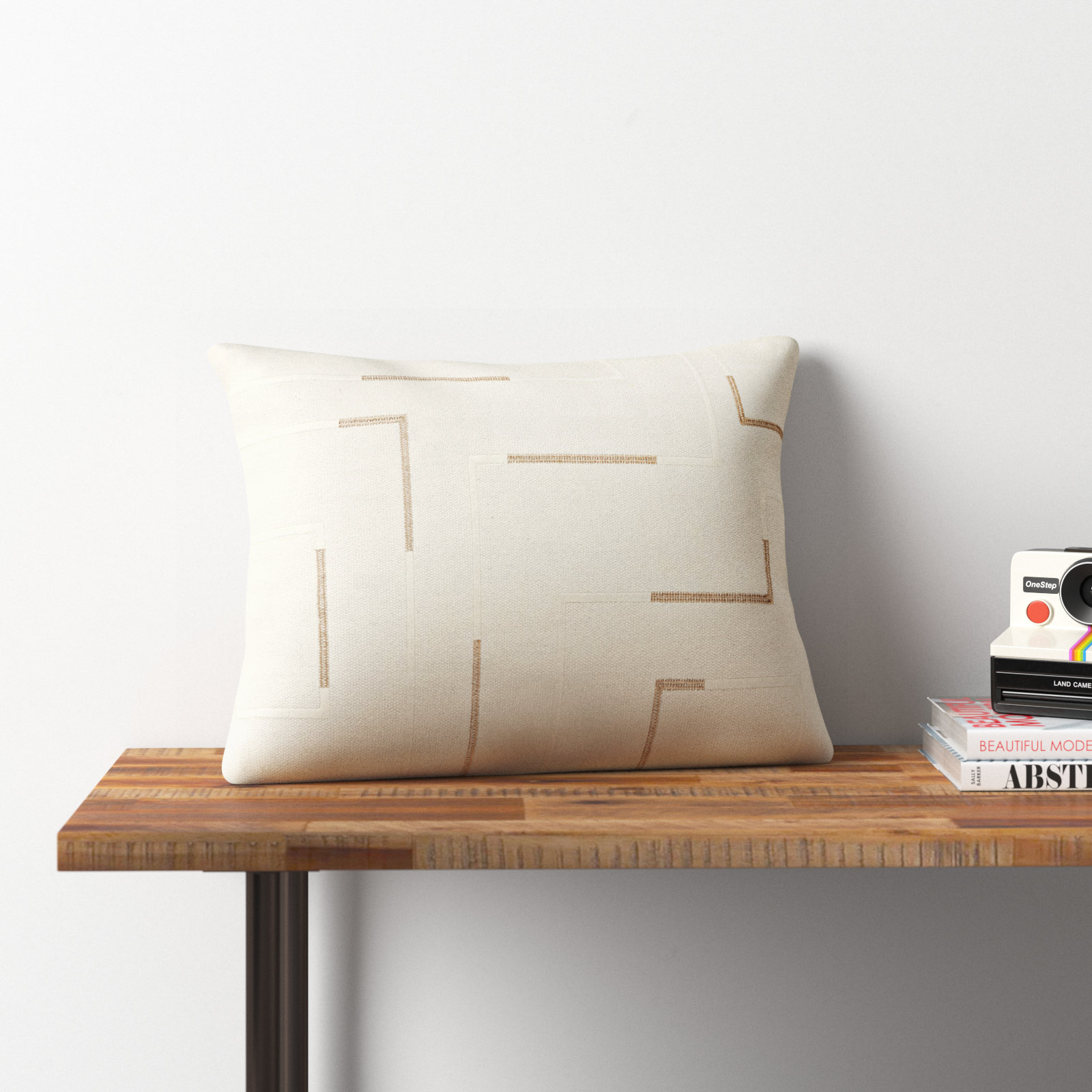 Odile Geometric Cotton Lumbar Throw Pillow, Ivory/Gold