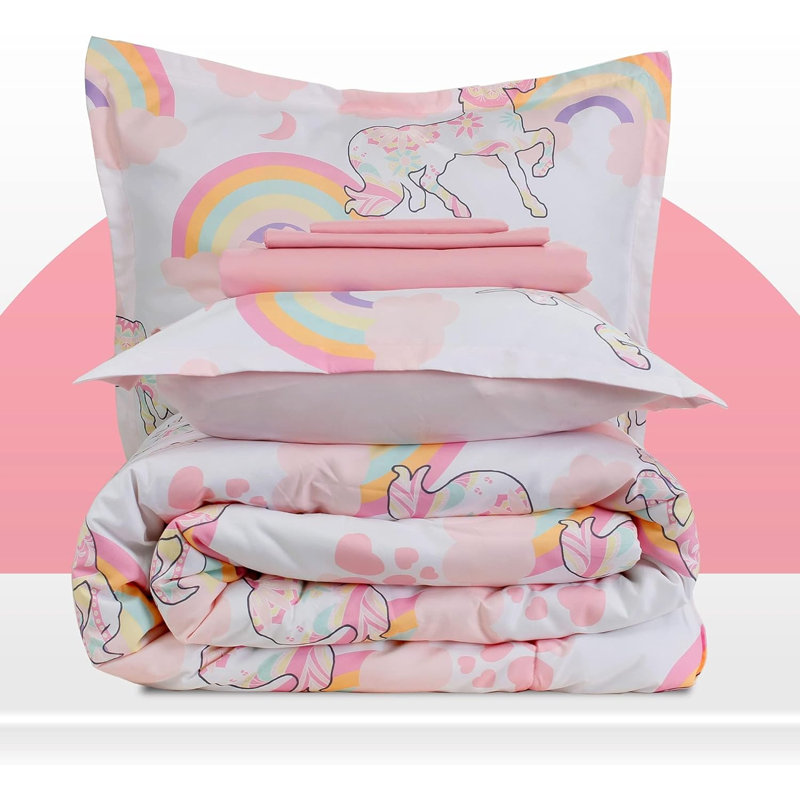 Ensemble de literie pour enfants Space Rocket, Double/Grand, Rose licorne rose / blanc / mauve