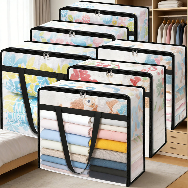Clear Storage Bags 6-Pack, 60L Foldable Under Bed Storage Containers With Heavy-Duty Zipper For Clothes, Blankets, Bedding And Moving