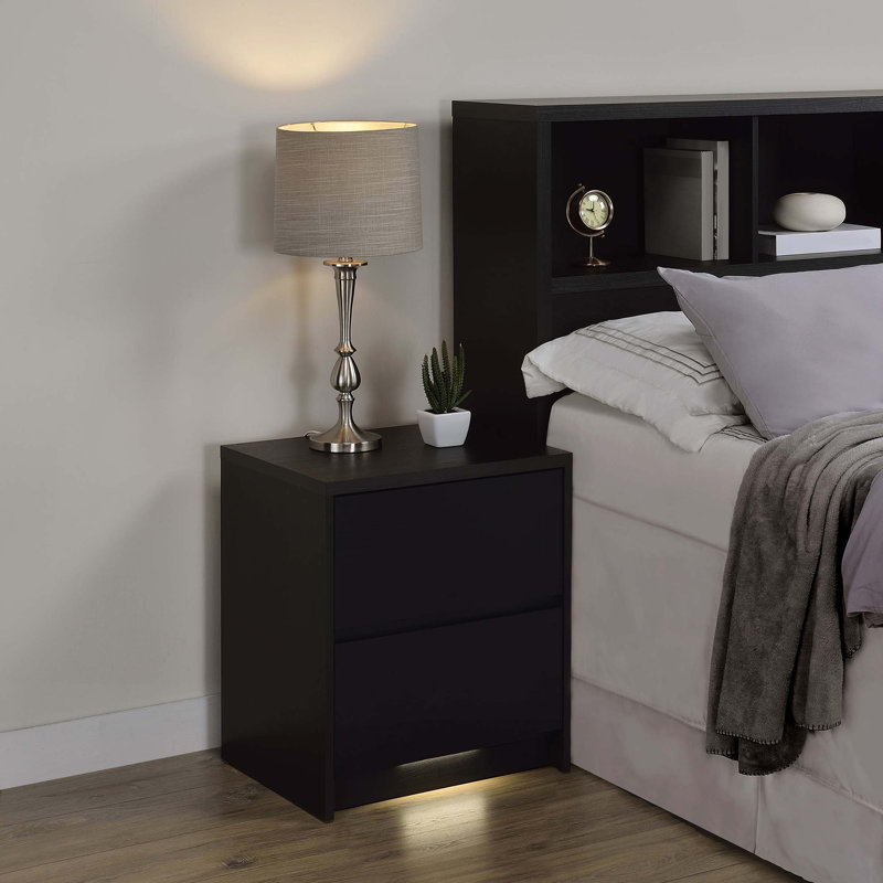 Geary 2-drawer Nightstand LED Lights and USB, Black