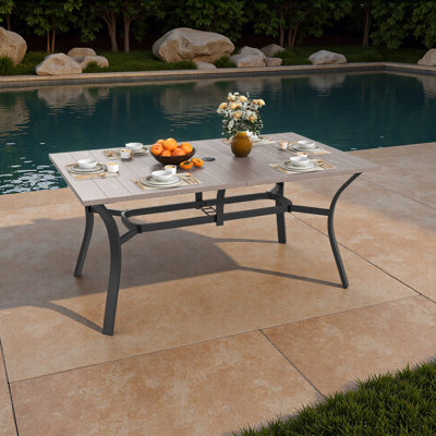 Metal Table 62.99"" X 37.8"" Rectangular With Umbrella Hole, Heavy-Duty Steel Frame Rust-Resistant Easy Clean