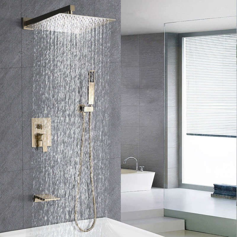 Système de douche Ensemble de pomme de douche à effet pluie 12 pouces avec douchette mélangeuse à main et robinet mural