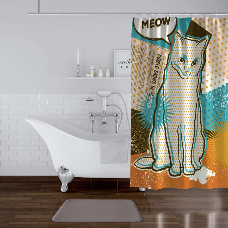 Pop Cat Shower Curtain, 70" H x 71" W