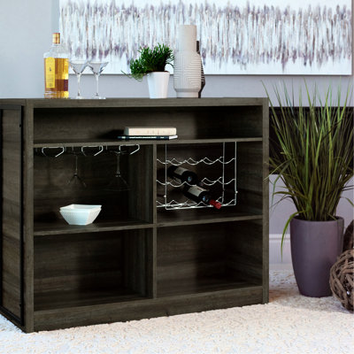 Armoire à vin en bois de chêne vieilli à 5 tablettes pour bar de salle à manger avec verres à pied et 12 rangements, 41 pouces de hauteur, 51 de largeur, 23,5 de profondeur 12 41 H x 51 P 23,5 po