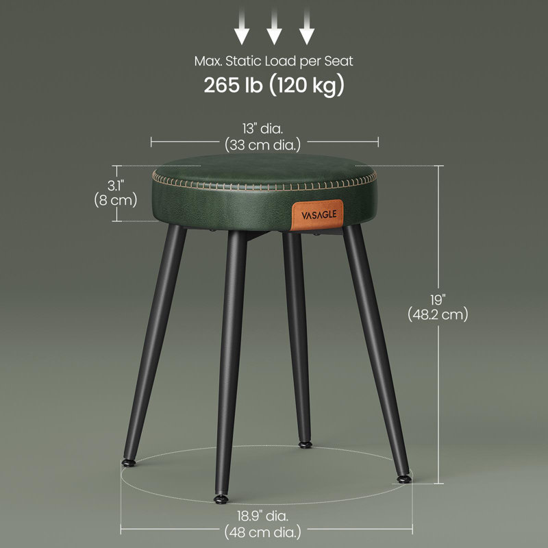 Dining Chairs Stools, Upholstered Kitchen Stools, Vanity Stools, 19-Inch Tall, Forest Green, 2