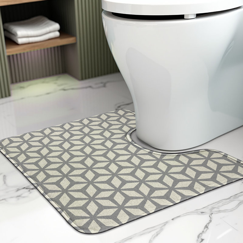 Tapis de salle de bain géométrique en U 20 po ivoire et gris