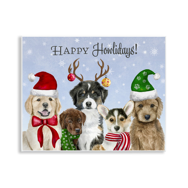 Plaque murale Happy Howlidays Seasonal Puppies, design par Brett Blumenthal