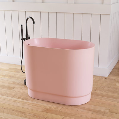 39'' Freestanding Tub Solid Surface Soaking Bathtub with Seat