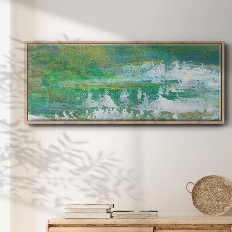 Chartreuse & Aqua I- Framed Canvas, 12" H x 30" W