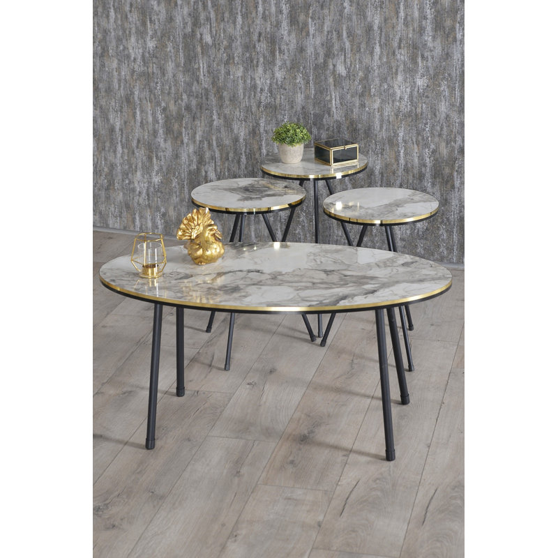 Mordecai Living Room Table Set, White Marble