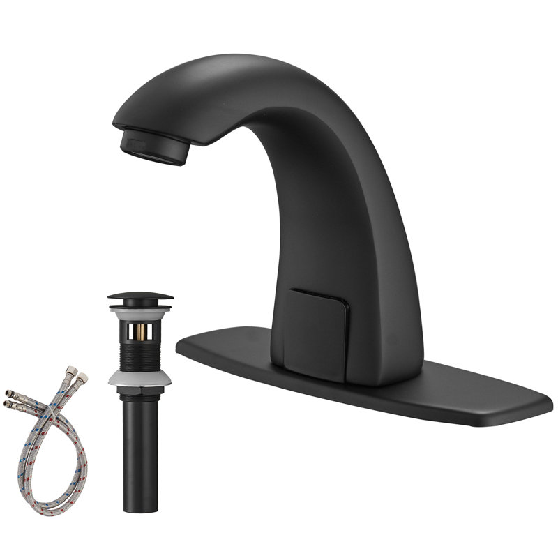Robinet de salle de bain à trou unique sans contact avec bonde, Noir mat