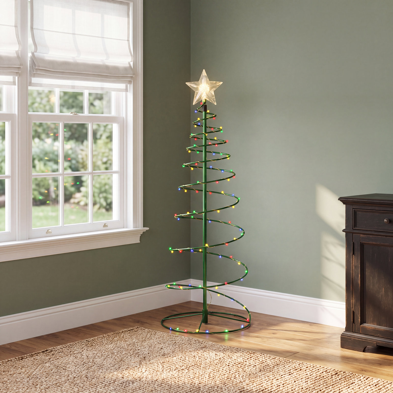 Clarion 2' Solar Pre-Lit Outdoor Tree, Red/Blue/Yellow