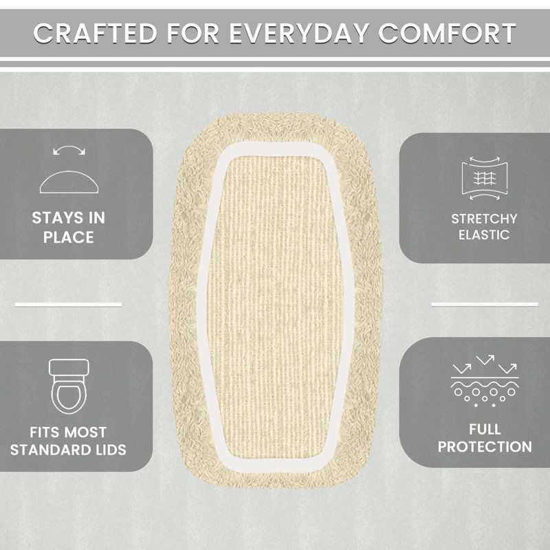 100% Cotton Plush Toilet Tank Lid Cover with Elastic Fit, Soft Decorative Bathroom Accent, 10"x22", Ivory