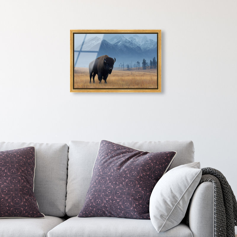 Mountain Bison I High-Gloss Frameless Acrylic Glass Wall Art Animals Print by Oliver Gal, Ready to Hang, 15 x 10