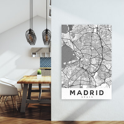 Art urbain rétro de Madrid, carte de la ville de Madrid, reproduction d'art mural
