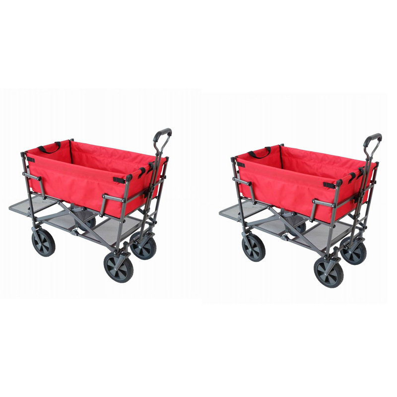 Mac Sports Heavy Duty Steel Double Decker Yard Cart Wagon, Red