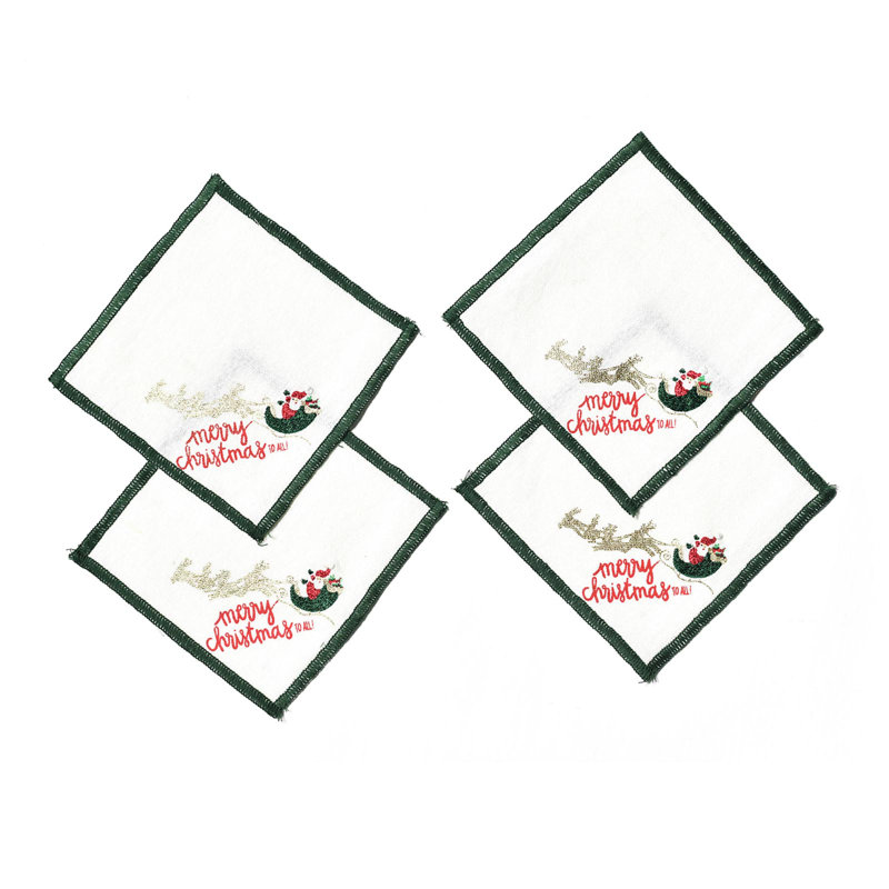 Ensemble de 4 serviettes de cocktail Flying Santa