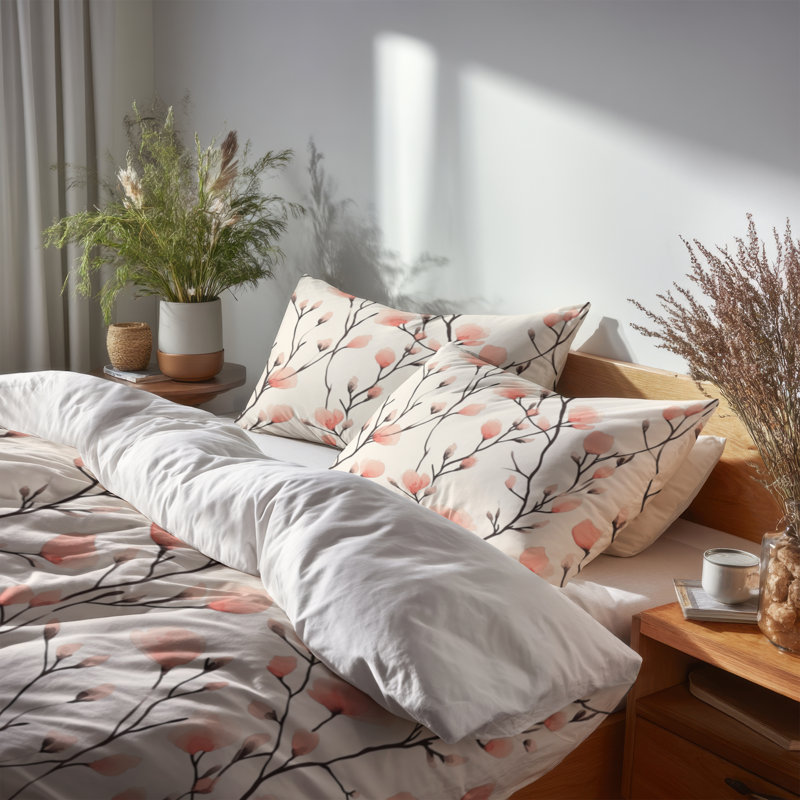 Ensemble de literie Country Farmhouse 3 pièces - Ensemble de housse de couette et coussin décoratif Floral Peach