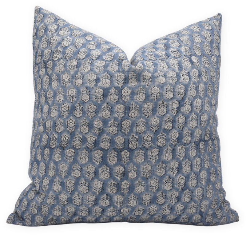 Housse de coussin Fabividine Boho, 14 po x 14 po, Carré, Motif floral bleu