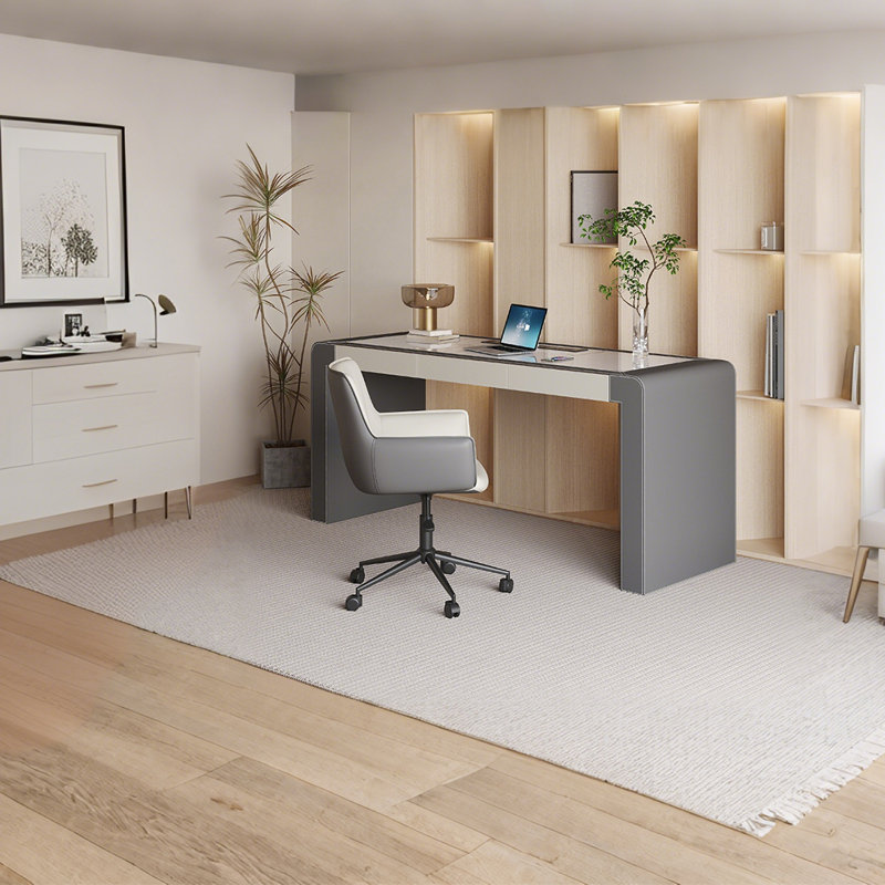 Bureau d'écriture 55,12 po en bois massif gris aggloméré, 3 tiroirs, H 29,92 po x l 55,12 po x P 23,62 po