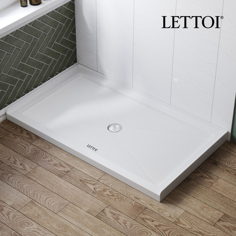 Bac de douche à simple seuil LETTOI blanc, base de douche 60 po x 34 po avec design antidérapant