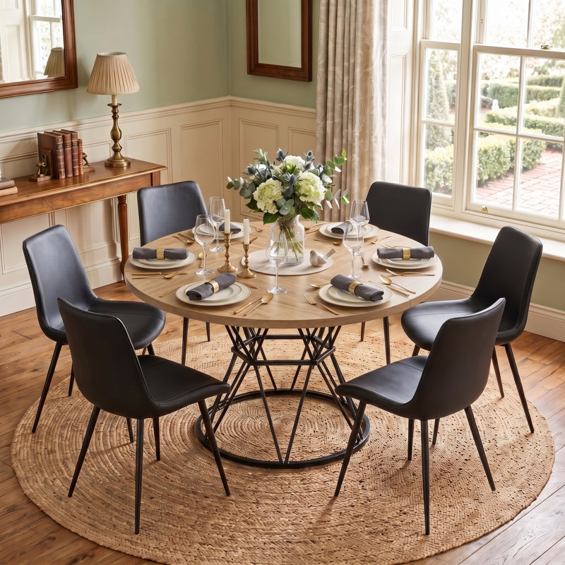 Ensemble de table de salle à manger 7 pièces 47,3 po avec chaises en similicuir, 7 Pieces: Table, 6 Chairs, Beige, Black