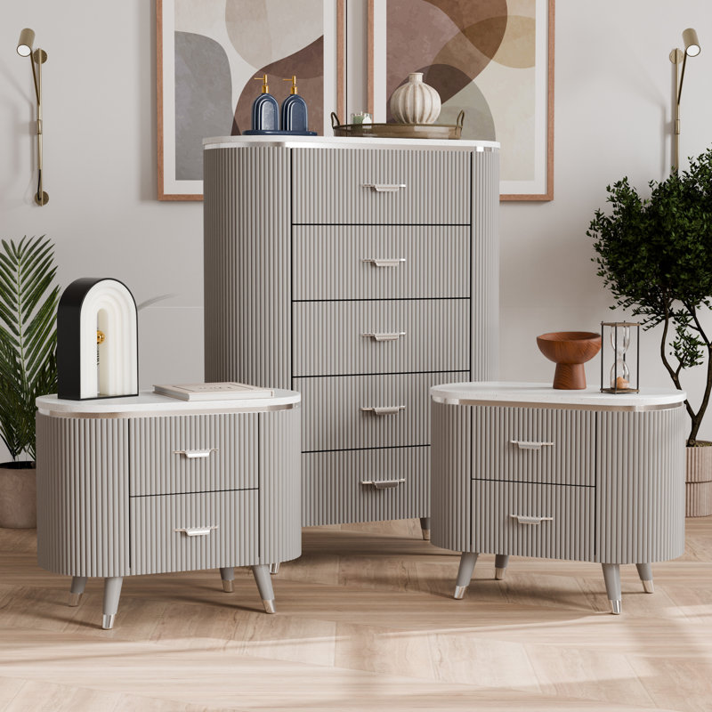 Ensemble de chambre à coucher 3 pièces Cavin Olivarez (2 tables de chevet + 1 commode)