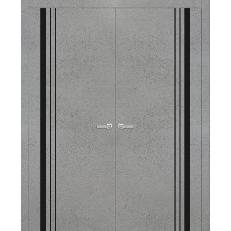 Portes françaises en bois massif massif, Béton, 72 po x 80 po