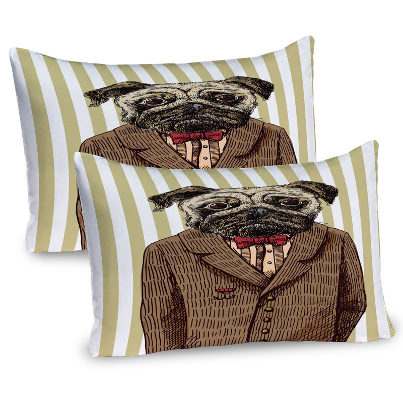 Ambesonne Pug Pillow Sham 2 Pack Smart Dressed Dog Suit 26"x20" Brown Pale Brown