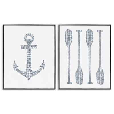 Simple Lines Nautical Anchor Oars 2 PC Framed Giclee Art Set by Jetty Home, LLC
