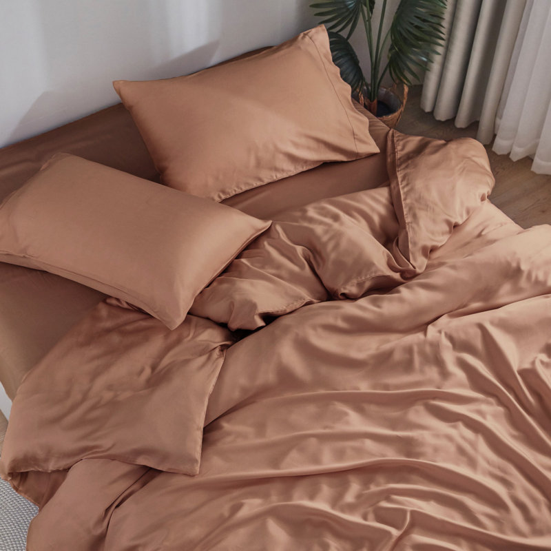 DOZ Organic Rayon From Bamboo Sheet Set No Flat Sheet, California King Sheet Set with 2 Pillowcases, Orange