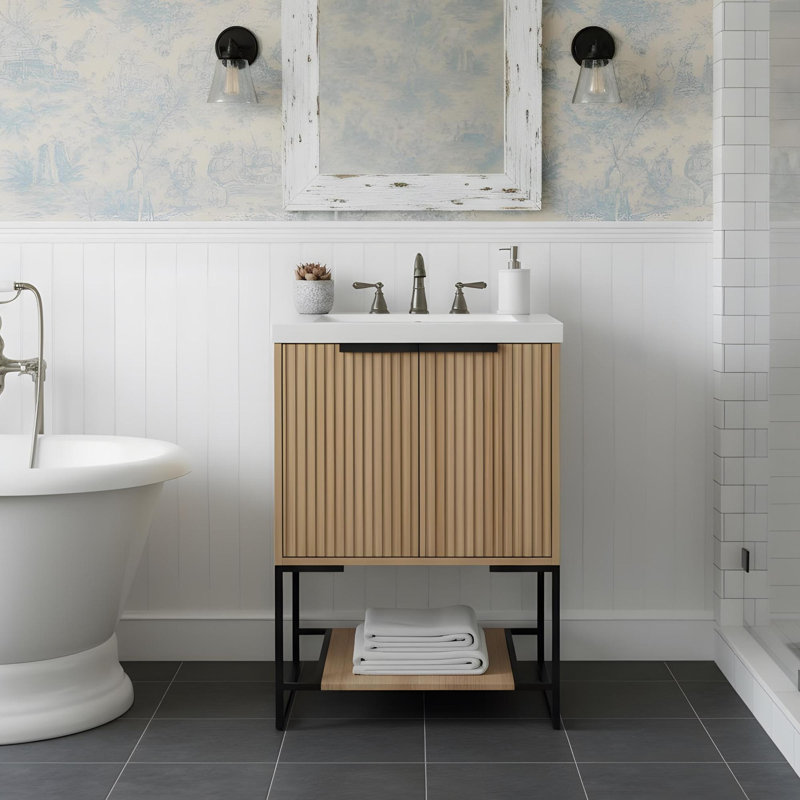 24"Modern Freestanding Bathroom Vanity With Resin Basin