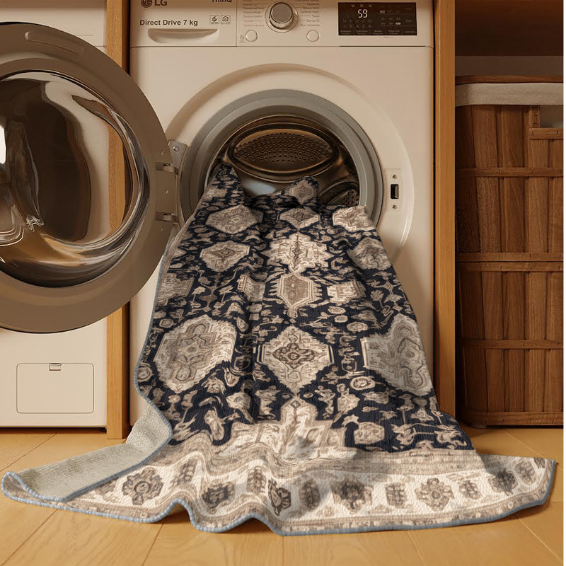Machine Washable Persian Gray Area Rug, Square 3'