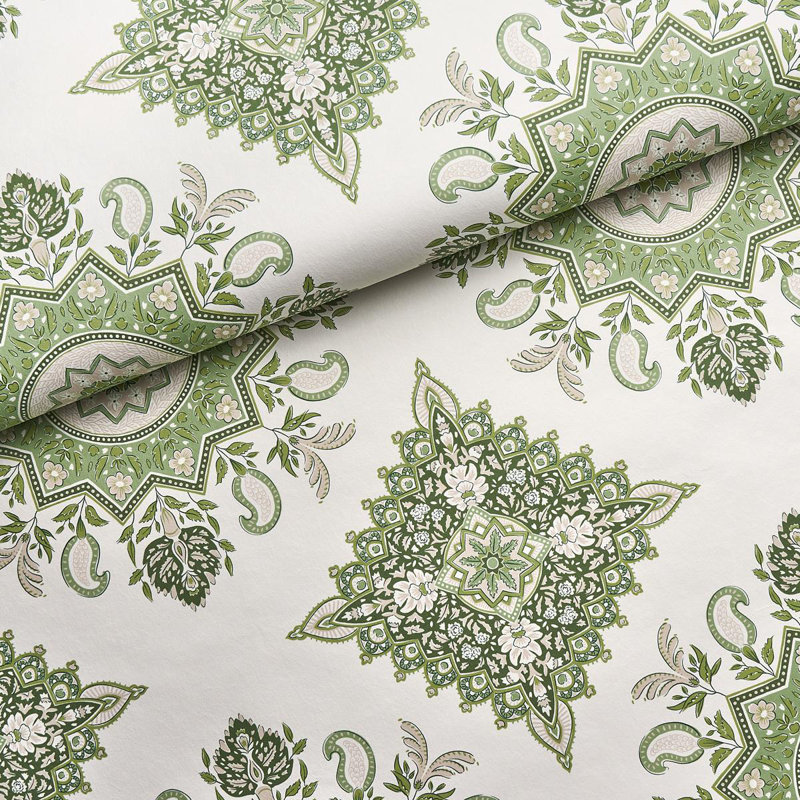 Papier peint médaillon Schumacher x Mark D. Sikes Montecito, Vert feuille
