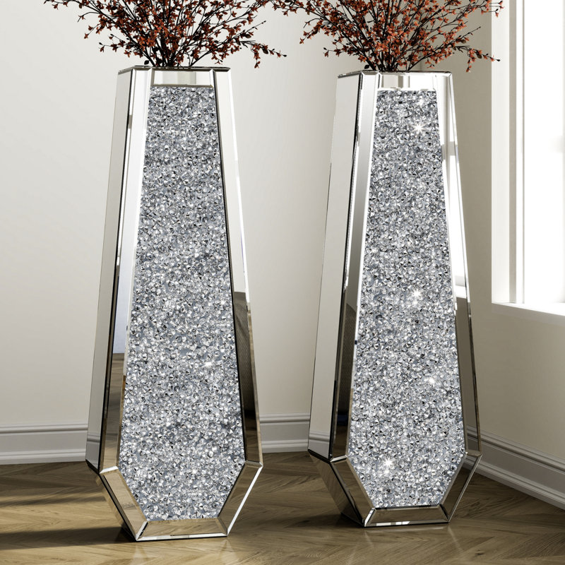 DeGrailly Handmade Mirrored Glass Floor Vase (Set of 2)