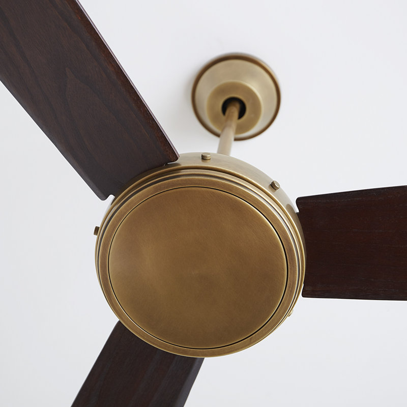 Hicks LED Downrod Ceiling Fan, Hand-Rubbed Antique Brass/Dark Mahogany