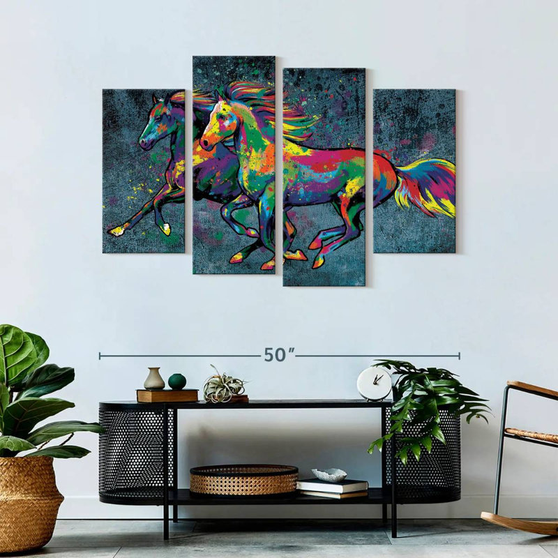 «Duo Horse Color Splash Paint», reproduction sur toile, H 32 po x l 52 po x P 1,25 po