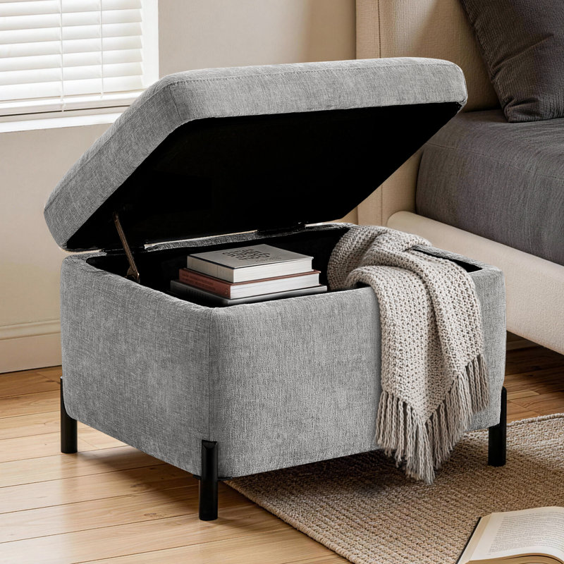 23.6" W Rectangle Upholstered Storage Ottoman, Light Gray