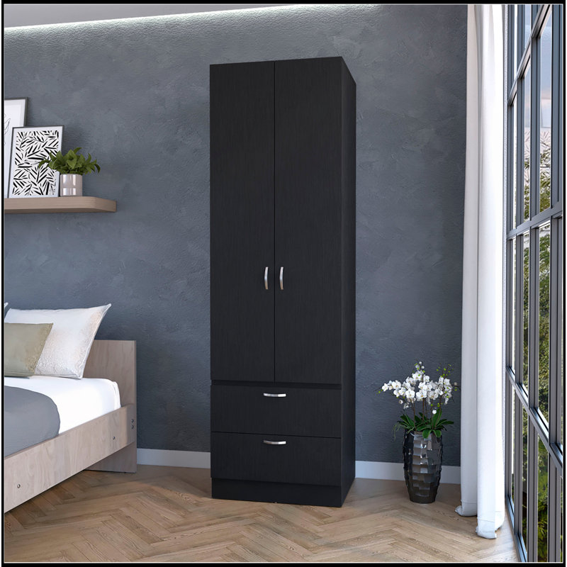 Garde-robe 2 tiroirs 2 portes, Noir