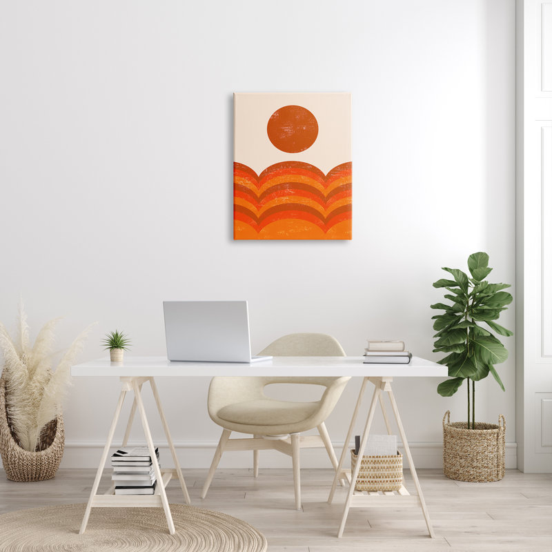 «Warm Summer Sun Landscape», Orange Mountain Hills, art numérique sur estampe numérique par Daphne Polselli, Toile tendue