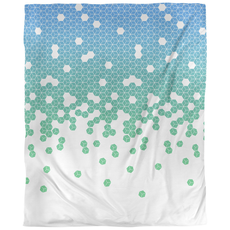 Tissu cube culbuté, Bleu / vert, L 56 po x l 36 po, Coton peigné de base