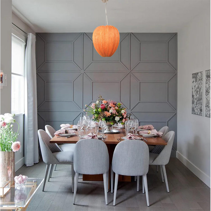Lustre 6 lumières orange avec abat-jour en tissu