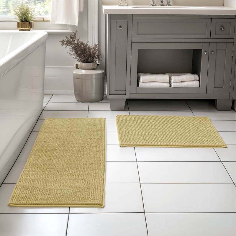 Ensemble de tapis pour salle de bain ultra doux en microfibre absorbante, L 60 po x l 24 po, ensemble de 2, Beige