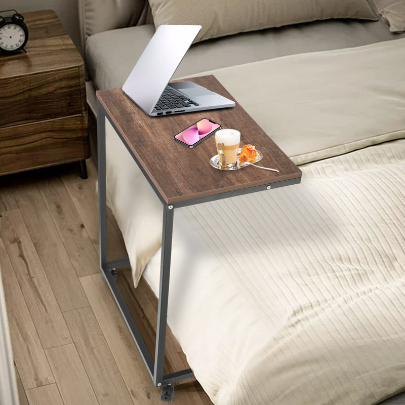 Summerlee C Shaped Bed Side Table with Wheels, Slide Under Sofa Table or Use as Laptop Table