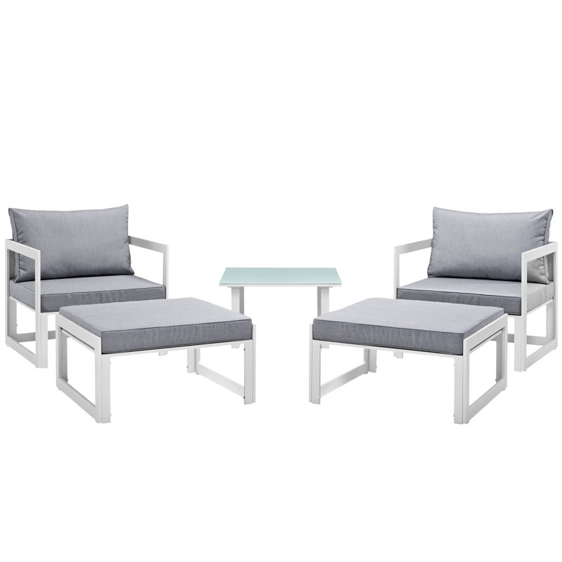 Fortuna Fortuna 5 Piece Outdoor Patio Sectional Sofa Set, Gray, White