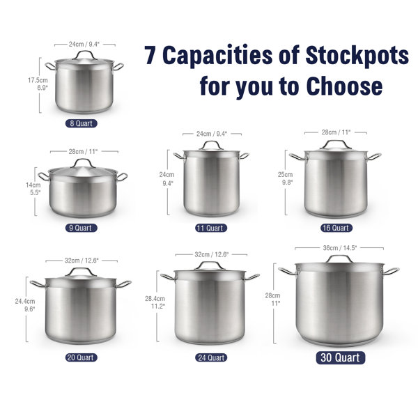 20 Qt Stainless Steel Stock Pot Quart Large Kitchen Soup Big Cooking 5  Gallon