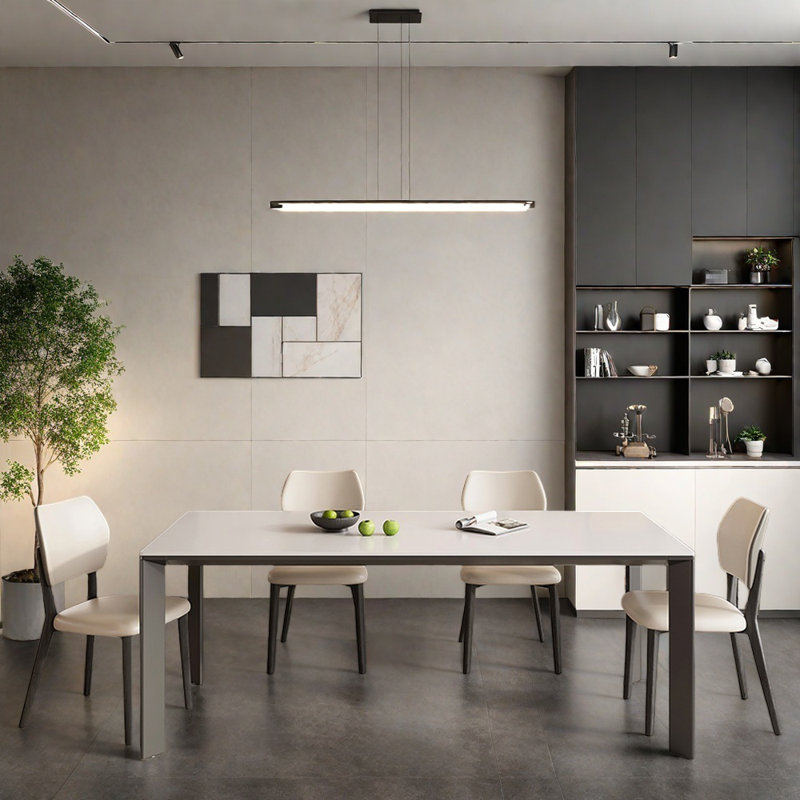 Table de salle à manger moderne en aluminium, H 29,52 po x L 55,11 po x l 31,49 po