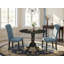 L'ensemble de table de salle à manger 3 pièces comprend une table de salle à manger ronde avec Dropleaf et 2 chaises rembourrées en tissu bleu minéral, noir-1914477164-1999411161-1999411166
