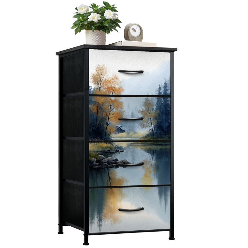 Commode pour chambre à coucher avec 4 tiroirs de rangement Paysage d'automne Arbres d'automne Lake Trees Commodes de montagne brumeuses